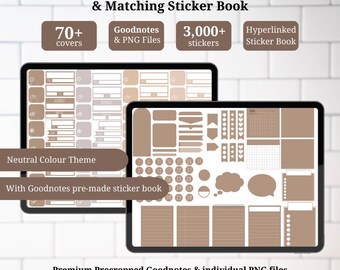 Puede incluir: Pegatinas de planificador neutras y un libro de pegatinas a juego para Goodnotes. El libro de pegatinas incluye más de 3.000 pegatinas en un tema de color neutro. Las pegatinas están precortadas y vienen como archivos PNG individuales.