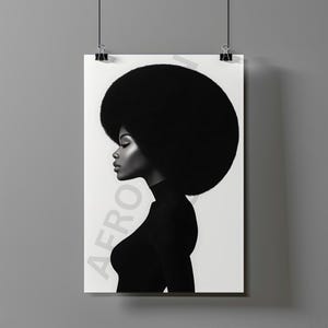Elegant Afro Silhouette Art Print, Modern Black Woman Digital Artwork, African American Wall Decor, Instant Download