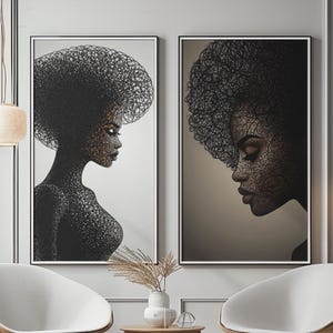 Modern Afro Queen Line Art, Intricate Black Woman Digital Print, Minimalist African American Wall Decor, Instant Download