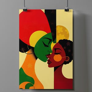 Afrocentric Digital Art Print, Vibrant Abstract Black Woman Portrait, African Heritage Wall Decor, Instant Download