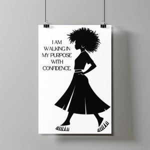 Empowering Black Woman Affirmation Wall Art - Motivational Digital Print - Confidence & Purpose Quote - Minimalist Home Decor