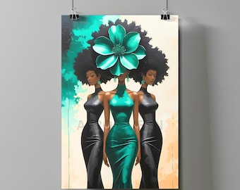 Arte mural de moda afrofuturista / Impresión digital de mujer negra audaz / Decoración glamurosa para salón, oficina o vestidor