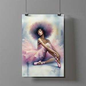 Black Ballerina Wall Art -Pink Afro Ballet Dancer Print - Graceful Ballet Aesthetic Elegant Dance Studio Decor Instant Download