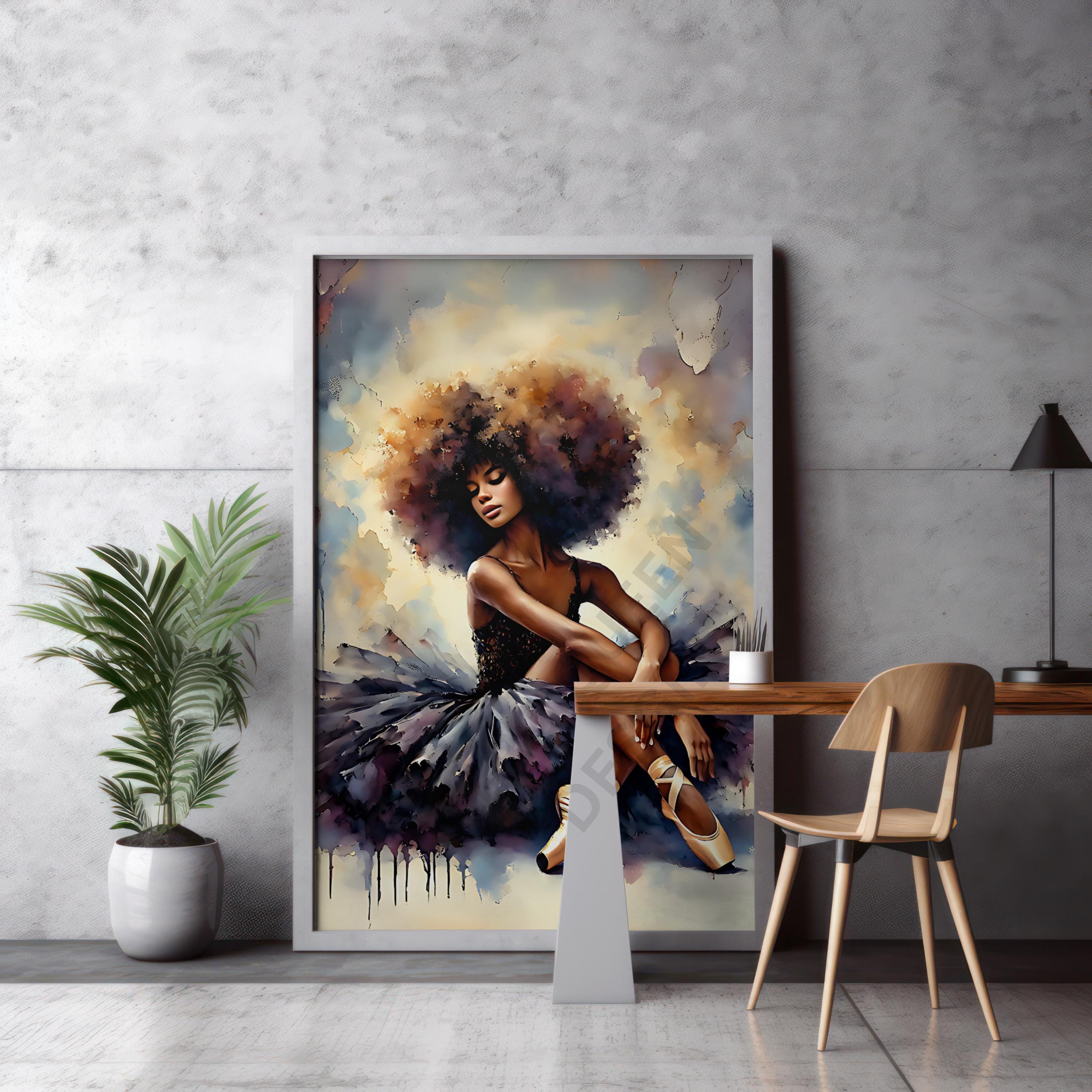 Black Ballerina Wall Art - Afro Ballet Dancer Digital Print Elegant ...