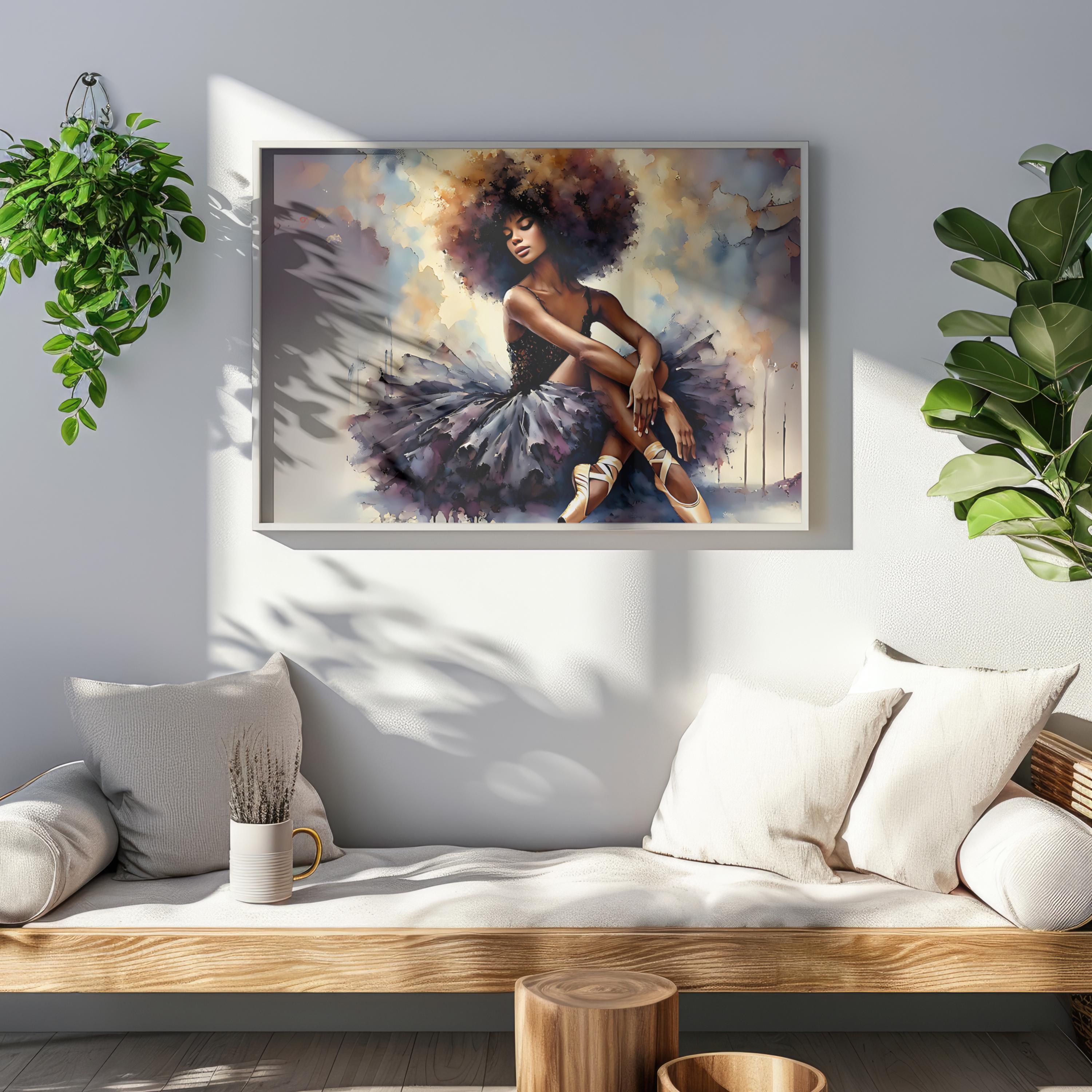 Black Ballerina Wall Art - Afro Ballet Dancer Digital Print Elegant ...