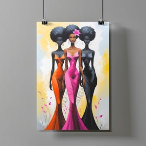 Elegant Black Women Art Print – Afrocentric Digital Download, Modern Wall Art, Melanin Queen Decor