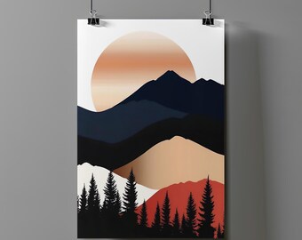 Modern Abstract Landscape Digital Art, Multi-Size Printable Wall Decor, Minimalist Nature Artwork, Instant Download