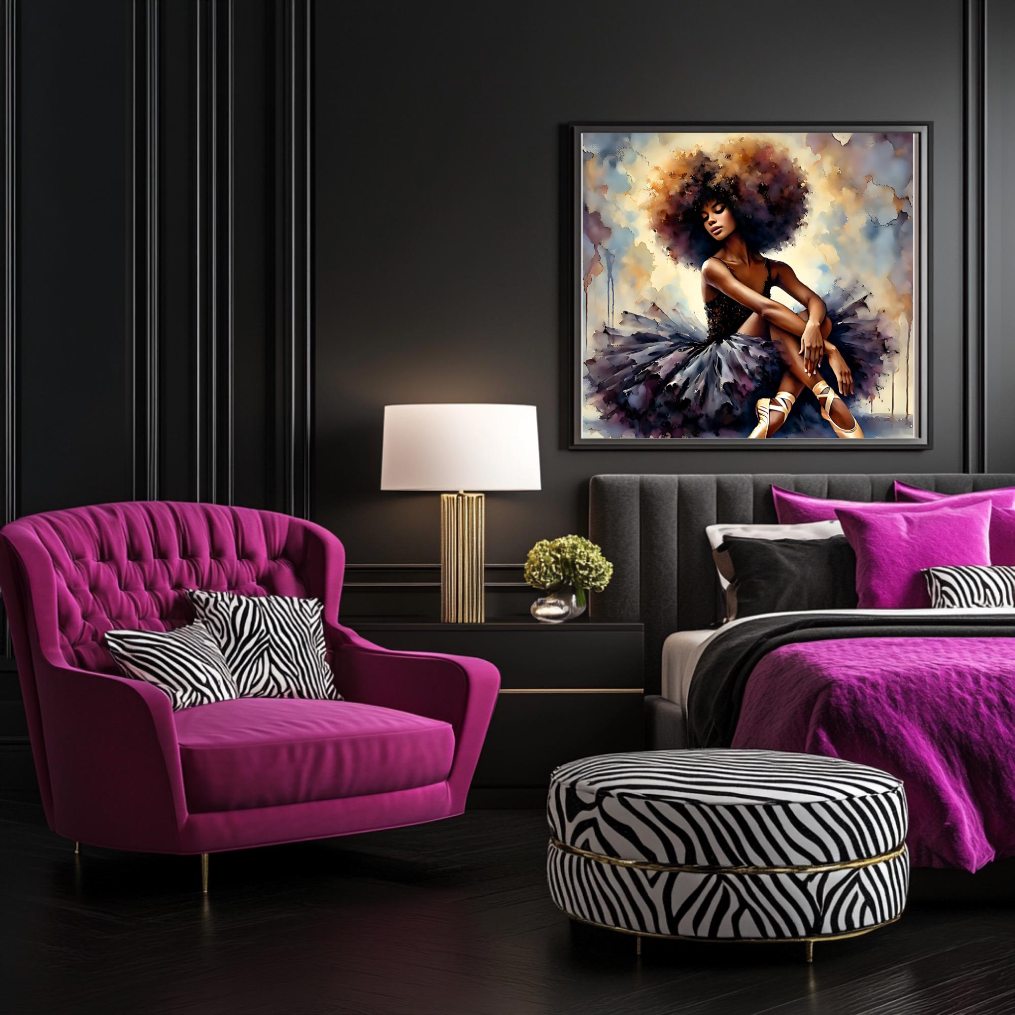 Black Ballerina Wall Art - Afro Ballet Dancer Digital Print Elegant ...
