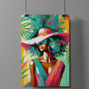 Afrocentric Tropical Wall Art, Vibrant Black Woman Digital Print, Island-Inspired Home Decor, Instant Download