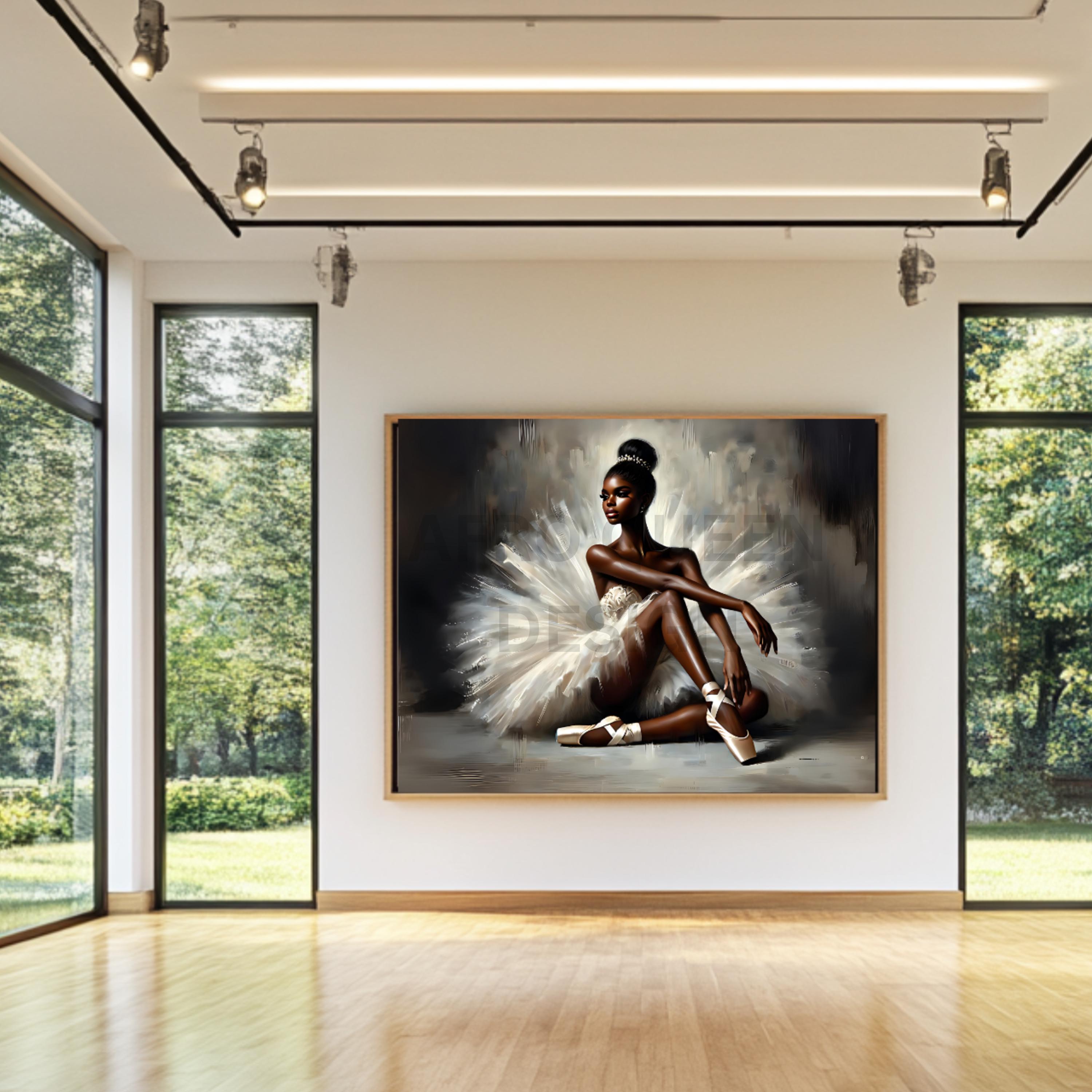 Elegant Black Ballerina Wall Art - Afro Ballet Dancer in White Tutu ...