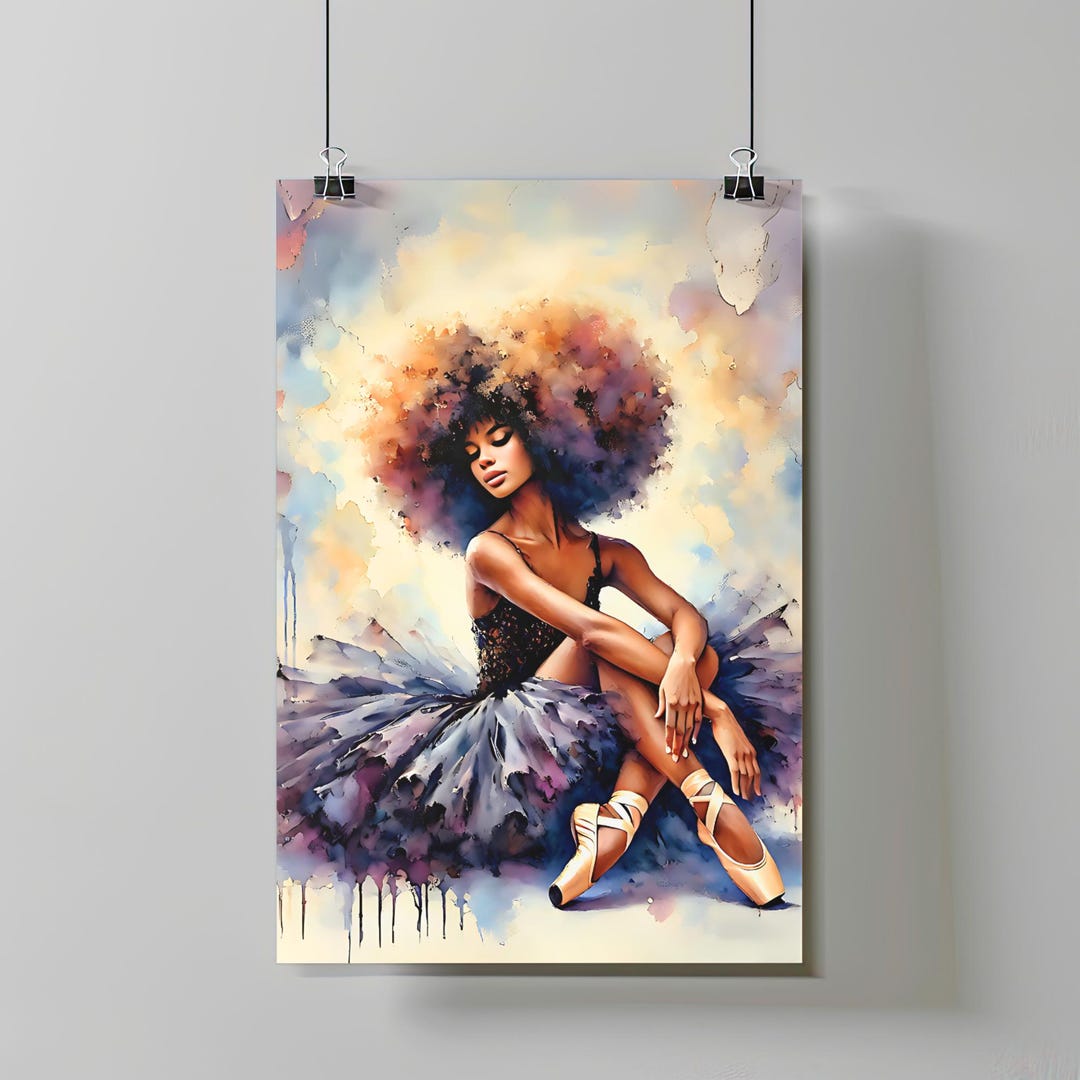 Black Ballerina Wall Art - Afro Ballet Dancer Digital Print Elegant ...