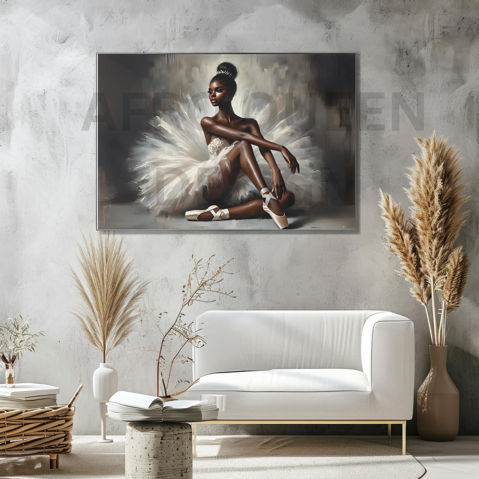 Elegant Black Ballerina Wall Art - Afro Ballet Dancer in White Tutu ...