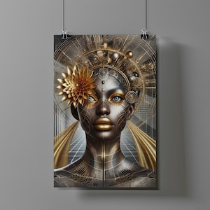 Futuristic Afro Queen Digital Art, Sci-Fi Black Woman Wall Print, Afrocentric Cyberpunk Aesthetic, Instant Download