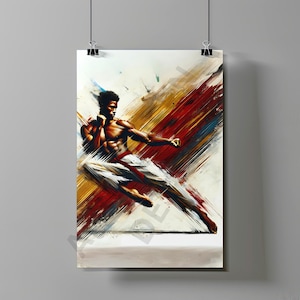 Martial Arts Wall Art - Powerful Afro Karate Fighter Print - African American Warrior Digital Painting - Sports Motivation Decor