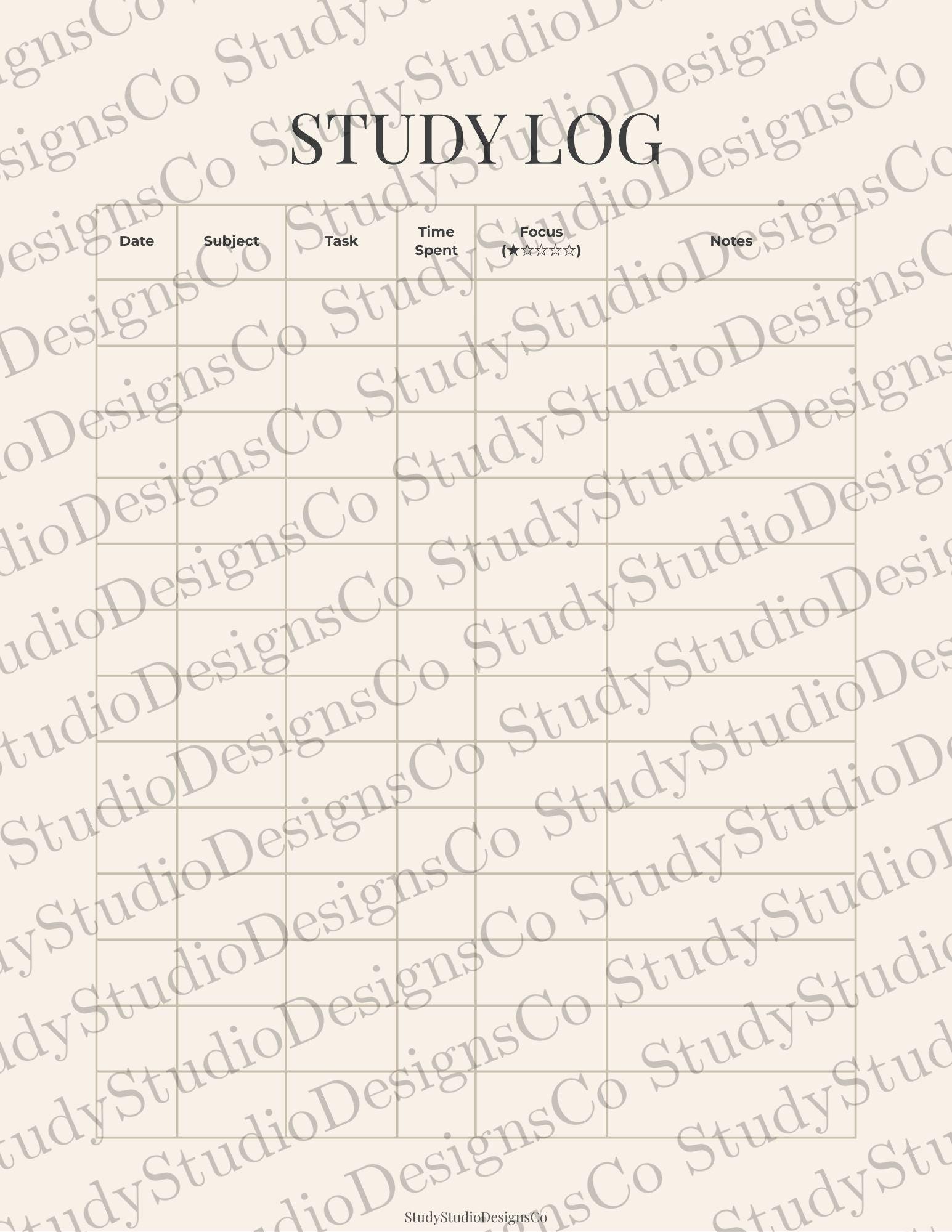 Study Cast Log Study Log Printable | Student Study Tracker | Daily Study Record PDF ...