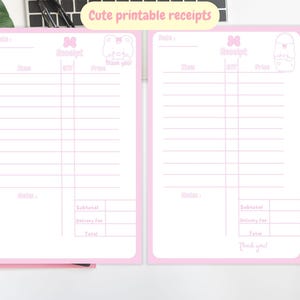 Niedliche Kawaii Quittung für kleine Unternehmen | 3 x 4 Zoll Digitaler Download | Niedliche druckbare Rechnungskarte | Kawaii Verkaufsbeleg