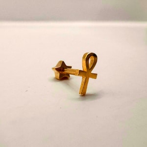 14K Solid Gold Ankh Stud-Minimal Cartilage Piercing