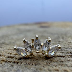 Crystal Bloom 14K Solid Gold Piercing-Tragus-Helix-Earring