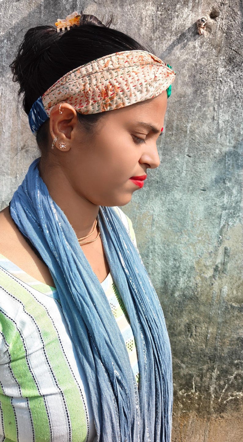 Bandeau torsadé en soie kantha recyclée, serre-tête extensible en tencel image 8