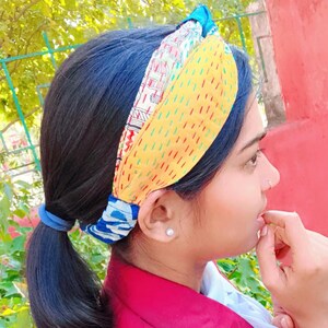 Bandeau torsadé en soie kantha recyclée, serre-tête extensible en tencel image 4