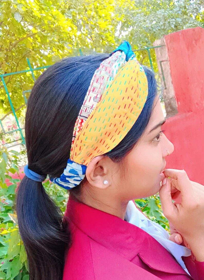Bandeau torsadé en soie kantha recyclée, serre-tête extensible en tencel image 4