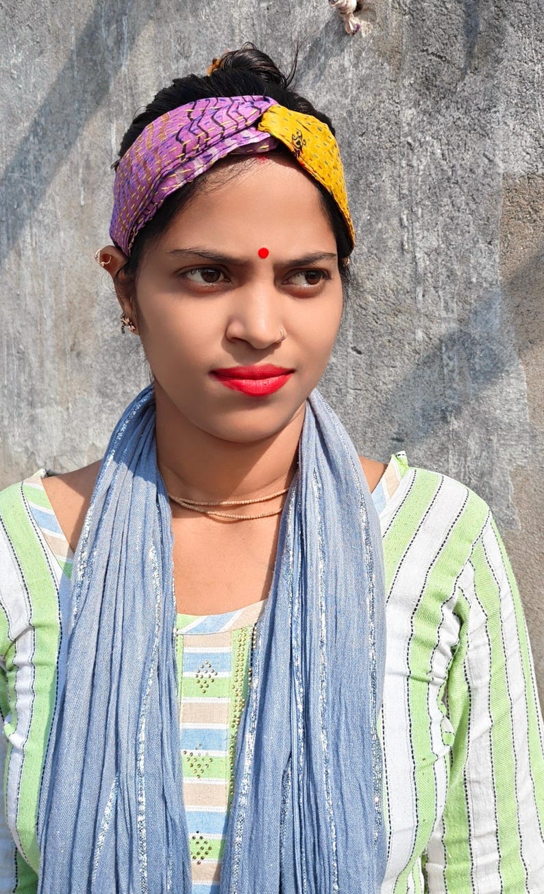 Bandeau torsadé en soie kantha recyclée, serre-tête extensible en tencel image 3