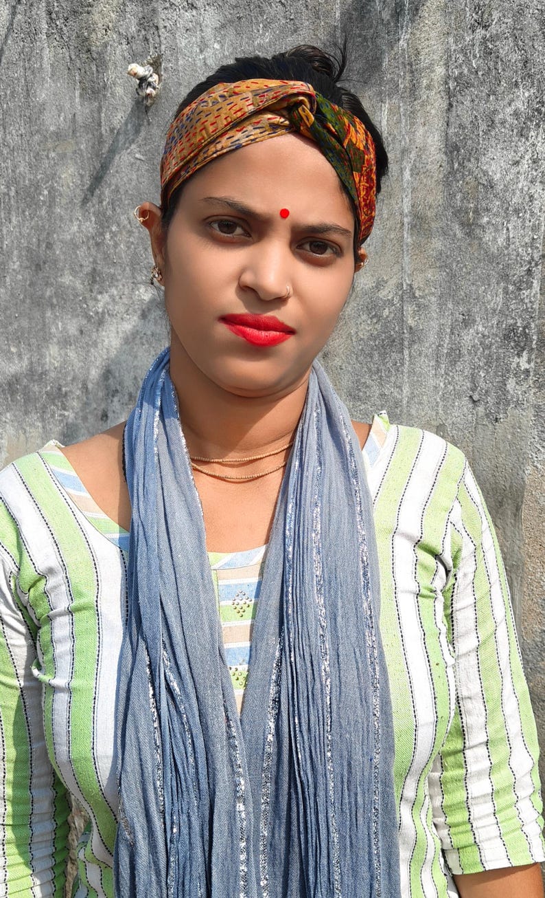 Bandeau torsadé en soie kantha recyclée, serre-tête extensible en tencel image 7