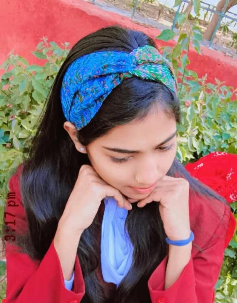 Bandeau torsadé en soie kantha recyclée, serre-tête extensible en tencel image 2