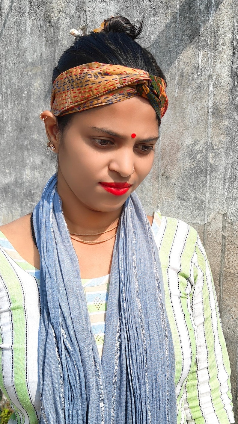 Bandeau torsadé en soie kantha recyclée, serre-tête extensible en tencel image 5