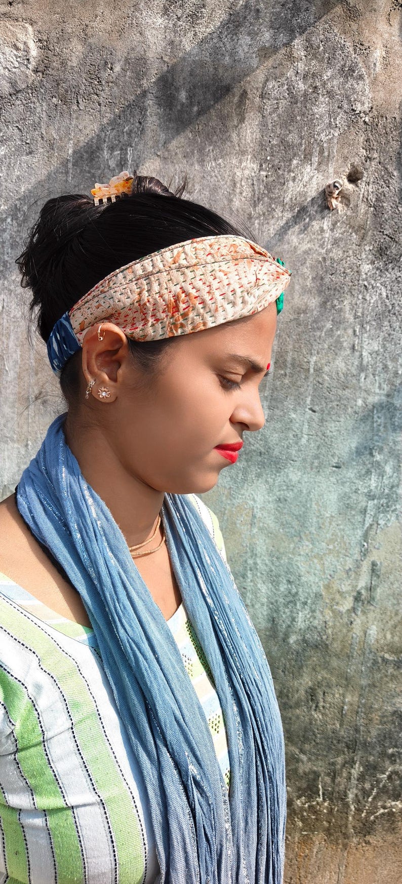 Bandeau torsadé en soie kantha recyclée, serre-tête extensible en tencel image 9