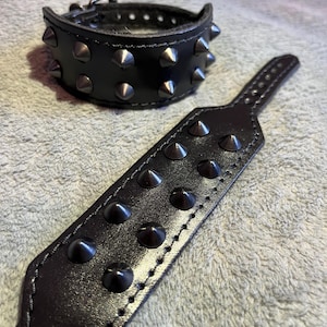 Leren huisdierarmband met kegelvormige studs, zwart, handgemaakt - handgemaakt