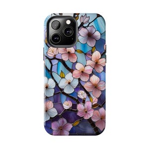 iPhone Stained Glass Pink Sakura Flowers Tough Phone Case Cherry Blossom tough Case Gift for Her Floral Lovers All iPhone models Available