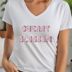 Cherry Blossom V neck Shirt, Floral Aesthetic Sakura, Japanese Sakura Flower Shirt, Spring Cherry Blossom Fashion Gift, Ladies T-Shirt