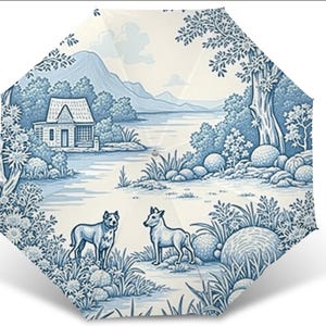 Paraplu, Franse opvouwbare parasol toile, moedercadeau voor Moederdag, boho vintage lover, verjaardagscadeau, gedempt blauw en crème kleuren vintage