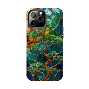 iPhone Stained Glass Bonsai Tree Tough Phone Case, Nature-Inspired tough Case, Gift for Plant Lovers, Gift for Mom, iPhone models available