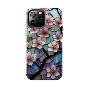 iPhone Stained Glass Pink Sakura Flowers Tough Phone Case, Cherry Blossom tough Case, Gift for Floral Lovers All iPhone models Available