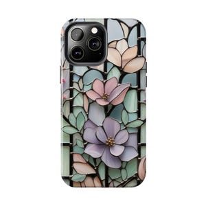iPhone Stained Glass Pastel Floral Tough Phone Case, Nature-Inspired tough Case Gift for Flower Lovers, Gift for Her iPhone models available