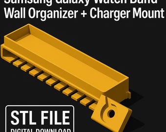Samsung Galaxy Watch 7 Band Holder & Charging Station | STL File | Wall Mount Organizer | Holds 10 Bands + Shelf | 3D Print at Home