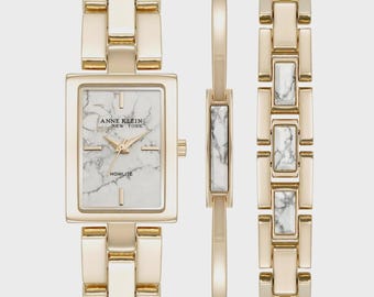 Nuevo conjunto de pulsera y reloj de howlita para mujer de Anne Klein New York, 21 mm
