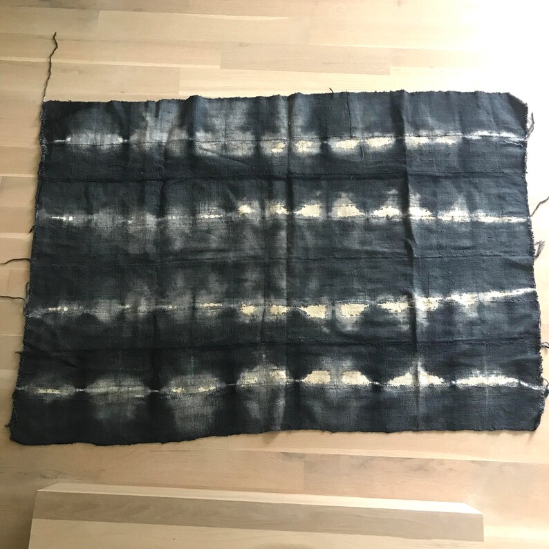 Dark blue African mud cloth fabric textile or throw blanket
