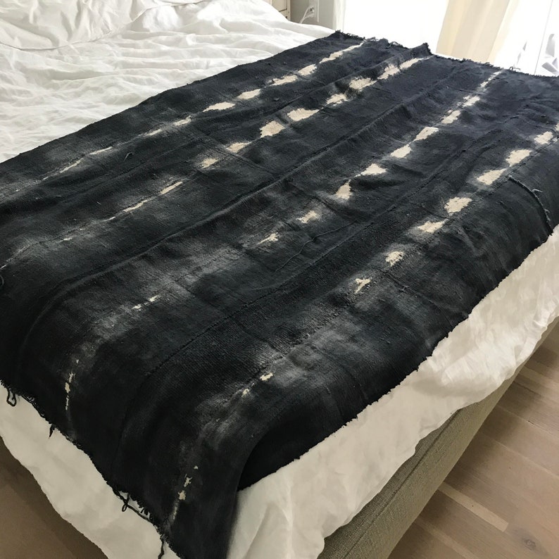 Dark blue African mud cloth fabric textile or throw blanket