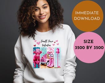 Watercolor Highland Cow Valentines PNG: Western Sublimation Design (Digital Download)