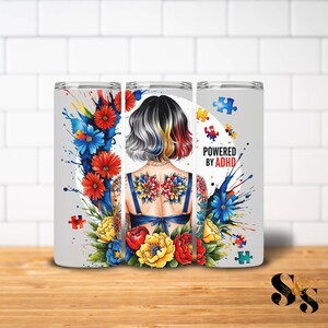 Diseño de envoltura para vaso delgado de 20 oz con tecnología de concientización sobre el TDAH, PNG neurodivergente, diseño de sublimación, descarga digital SOLAMENTE