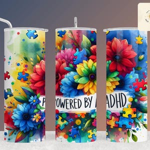 Diseño de envoltura para vaso delgado de 20 oz con tecnología de concientización sobre el TDAH, PNG neurodivergente, diseño de sublimación, descarga digital SOLAMENTE