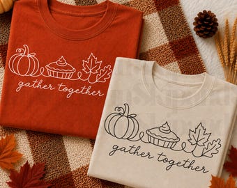 PNG de "Gather Together", diseño de sublimación de pastel de calabaza para otoño, PNG de camiseta de Acción de Gracias para otoño, descarga digital acogedora para la temporada de otoño