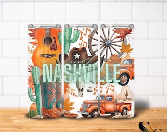 Western Pumpkin Fall Tumbler Wrap Png, 20oz Skinny Sublimation Tumbler Design, Rustic Vintage Truck Nashville DIGITAL FILE**