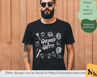 Greased and Gritty Mechanic PNG: Funny Car Design (Digital Download)
