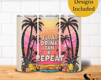 Float Drink Tan Repeat Tumbler Wrap: Tropical Summer PNG (Digital Download)