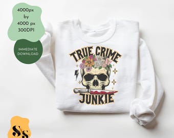True Crime Junkie Skull Retro Sublimation Design (Digital Download)