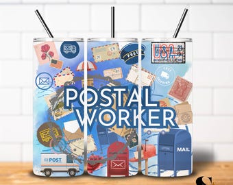 Postal Worker Tumbler Design: Mail & Stamps PNG (Digital Download)